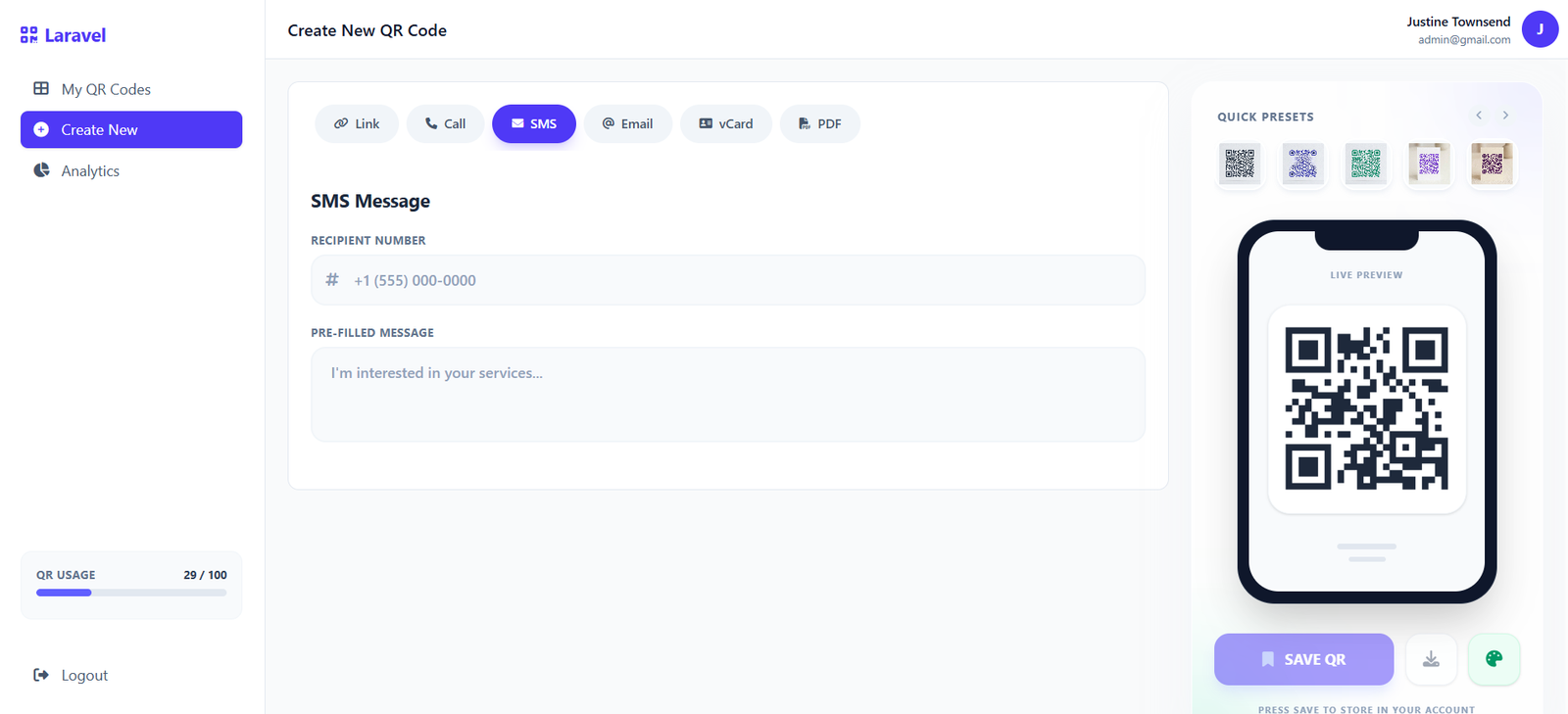 QR Builder Interface